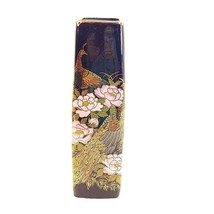 Asian Style Vase Peacock Pink Peonies Cobalt Blue Bright Gold Gilding Vintage 9&quot; - £24.49 GBP
