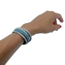 &quot;Moonstone&quot; 8&quot; Leather Wrap Bracelet Blue Rhinestones - £4.65 GBP