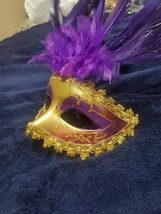 Purple Venetian Carnival Feather Masquerade Mask Mardi Gras Party - £14.83 GBP