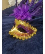 Purple Venetian Carnival Feather Masquerade Mask Mardi Gras Party - $18.46