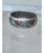 Zuni ring wedding band turquoise coral chips size 9.5 men women - $1,620.73 MXN
