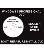 Windows 7 Professional, Repair, Reinstall, Restore DVD, 64 Bit, Bootable - $968.74 MXN