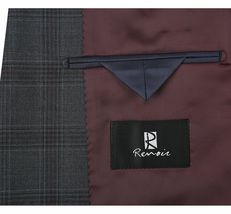 Men Renoir Suit Super 140 Wool Side Vent Classic Fit English Plaid 559-2 Gray image 6