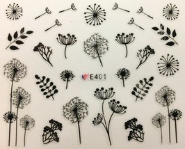 Nail Art 3D Decal Stickers Black Sketch Dandelion Flowers E401 - £2.43 GBP