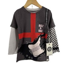 Mini Shatsu Grey Graphic Print Guitar Grommet Layered Look Shirt Kids 3T... - £17.80 GBP