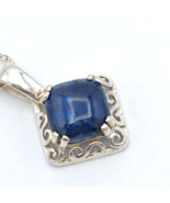 BLUE KYANITE &amp; sterling silver necklace - ornate 1/2&quot; diamond-shape pend... - £19.61 GBP