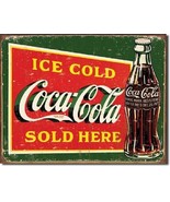 Coca Cola Coke Ice Cold Green Sold Here Advertising Vintage Retro Metal ... - £17.06 GBP