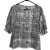 H&amp;M Blouse Large Black White Polyester Spandex Abstract Pullover Career ... - $8.99