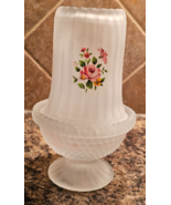 Vintage Hobnail Fairy Lamp Satin Frosted Glass Pink Roses - $280.41 MXN