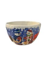Bliek Snow People Ceramic Bowl 1999 Hand Painted Snowman Holiday Candy Dish - $18.00