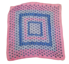 Vintage Women&#39;s Scarf Square Pink Blue Oil Lamp Pictures Handkerchief Small - £10.15 GBP