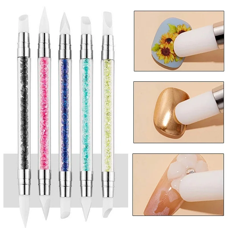 1 Pcs Dual-Ended Silicone Head Carving Dotting Pen Nail Art Brushes Rhinestone - £8.21 GBP+