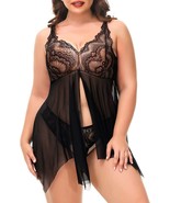 Plus Size Lingerie for Women V Neck Lace Babydoll Chemise Nighty Mesh (S... - $17.41