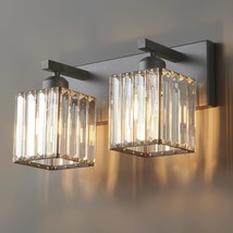 Modern Bathroom Vanity Light 2-Lights Modern Black Crystal Bathroom Wall Light - £64.79 GBP