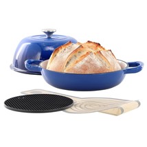 MegaChef 6 Quart Enameled Cast Iron Bread Pot in Blue with Baking Mat - $72.45
