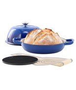 MegaChef 6 Quart Enameled Cast Iron Bread Pot in Blue with Baking Mat - $1,323.28 MXN