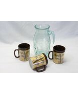 Thermo Serv Mugs Palm Trees Green Glass Pitcher Hawaiian Bar Tropical - $431.27 MXN