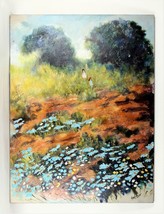 Lynne Heffner: Untitled - Children Playing, Flowers &amp; Trees Oil Painting Signed - £901.91 GBP