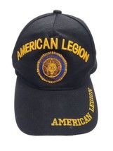 American Legion Embroidered Baseball Hat Black Hook &amp; Loop Closure  - £17.86 GBP
