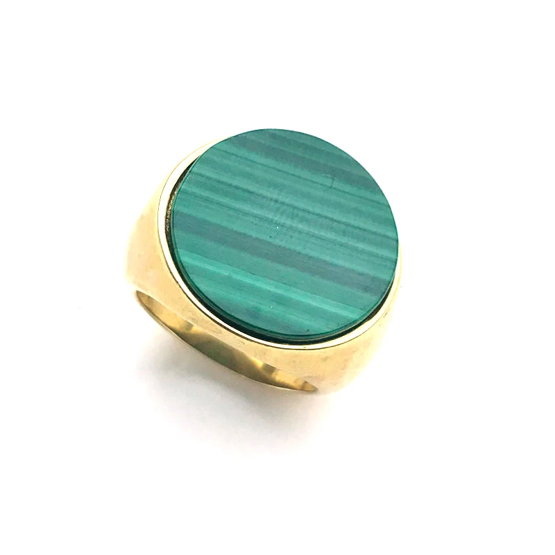 Big Stone Genuine Natural Malachite Rings Green Gemstone Round 20mm for Women Pa - £55.17 GBP