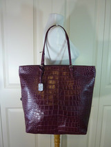 NWT FURLA Burgundy Wine Red Distressed Croc Emb Leather D-light Tote Bag $378 - £246.20 GBP