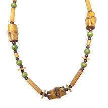 Vintage Wood Green Seed Beaded Necklace Bamboo Barrel Beads Natural Hipp... - $24.80