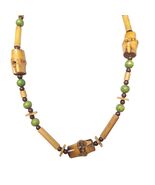 Vintage Wood Green Seed Beaded Necklace Bamboo Barrel Beads Natural Hipp... - $24.80