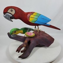 Vintage 1990 Wood Parrot Bird ART Statue Handmade Handpainted 13x20x12 Inch - $88.83