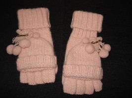 Juicy Couture Wool Cashmere Baby Pink Convertible Gloves Mittens Charms Pom Poms - £46.47 GBP