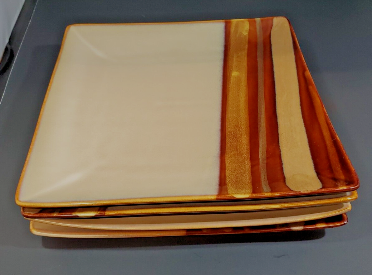 Sango Avanti Brown 4722 Set of 4 Square Dinner Plates 11" Glazed Stoneware - $49.49