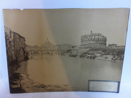 Antique Photograph Rome Tiber River Castel Sant&#39;Angelo &amp; Saint Peter&#39;s Basilica - £465.14 GBP