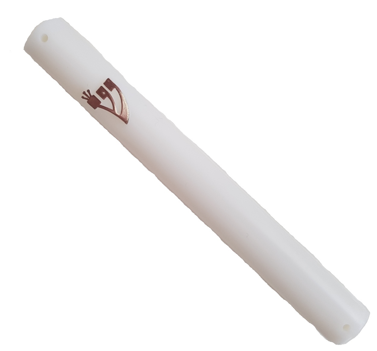 Plastic white mezuzah case 5.5" / 14.5cm with "shin" design needs 12cm scroll
