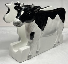 Vintage Otagiri Japan Ceramic Black &amp; White Cow Napkin Holder Farmhouse Decor - £18.46 GBP