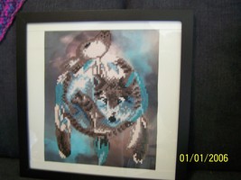 Handcrafted Diamond Art Painting of a Wolf in Dreamcatcher w/ frame 12x12 - £35.20 GBP