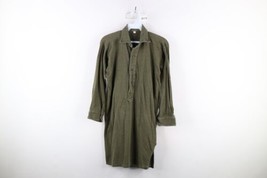 Vintage 70s Mens 45 / 38 cm Faded Military Collared Button Down Thermal Shirt - £38.85 GBP