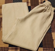 BEACHCOMBERS ~ Khaki ~ LARGE ~ Elastic Waist ~ Pockets ~ 100% Linen Pants - £20.92 GBP