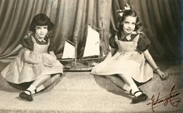 1952 Portrait of Two Young Girls (sisters) with a Ship - Signed by Photographer - £13.45 GBP