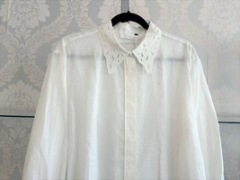 CHLOE White Sheer Linen Button Down/Blouse w/Embroidered Trim Sz 10 $129... - £355.21 GBP