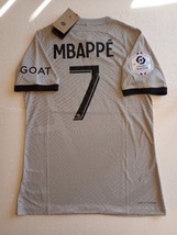 Kylian Mbappe PSG Paris Saint Germain Match Slim Gray Away Soccer Jersey 2022-23 - £89.31 GBP