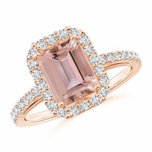 Authenticity Guarantee 
ANGARA Emerald-Cut Morganite Halo Ring for Women, Gir... - £1,676.52 GBP