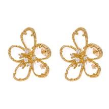 Yhpup Shiny Cubic Zirconia Flower Stud Earrings Exquisite Trendy Copper 14 K Pla - £10.56 GBP