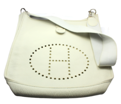 Authentic! Hermes Evelyne Parchment White Clemence Leather GM Handbag Purse - $2,992.50