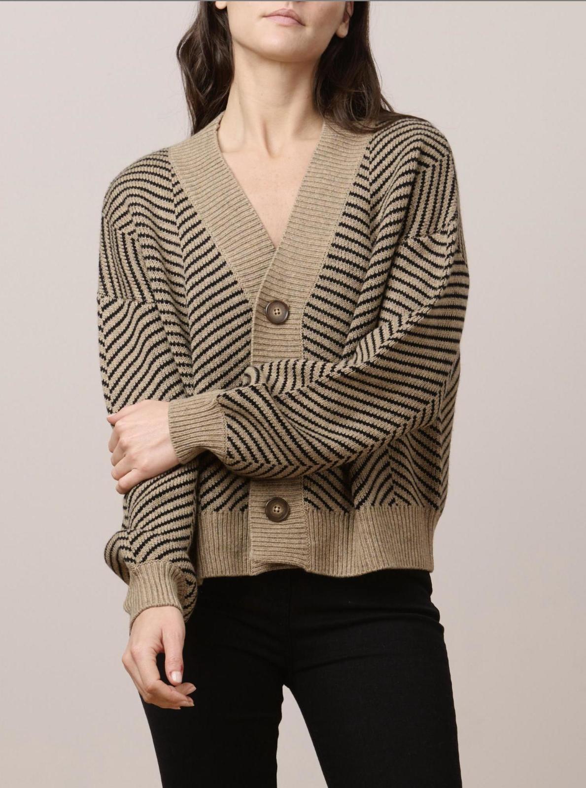 Splendid Kendall Striped Cardigan Black/camel Heather - $103.00