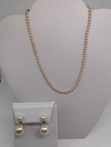 VINTAGE MARVELLA Signed FAUX PEARL 14” NECKLACE &amp; 1” Length Dangle EARRINGS - £14.80 GBP