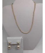 VINTAGE MARVELLA Signed FAUX PEARL 14” NECKLACE &amp; 1” Length Dangle EARRINGS - £15.12 GBP