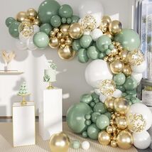 Sage Green White Gold Balloon Garland Kit 146pcs for Birthday Baby Showe... - $32.49