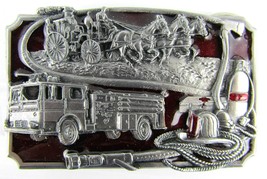 1985 Vintage Americas Firefighters Belt Buckle Red Enamel Sisikiyou FD USA - £14.25 GBP