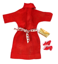 Vintage Barbie Clone Doll Dress Red Clothes Outfit Gold Purse Shoes Lot - £29.72 GBP
