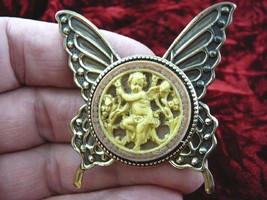 cs54-3) Cherub garden tan + ivory Cameo butterfly Pin Pendant Jewelry brooch - £23.29 GBP