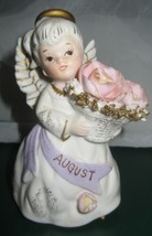 Vintage Lefton August Angel Figurine Pink Flowers - £14.09 GBP